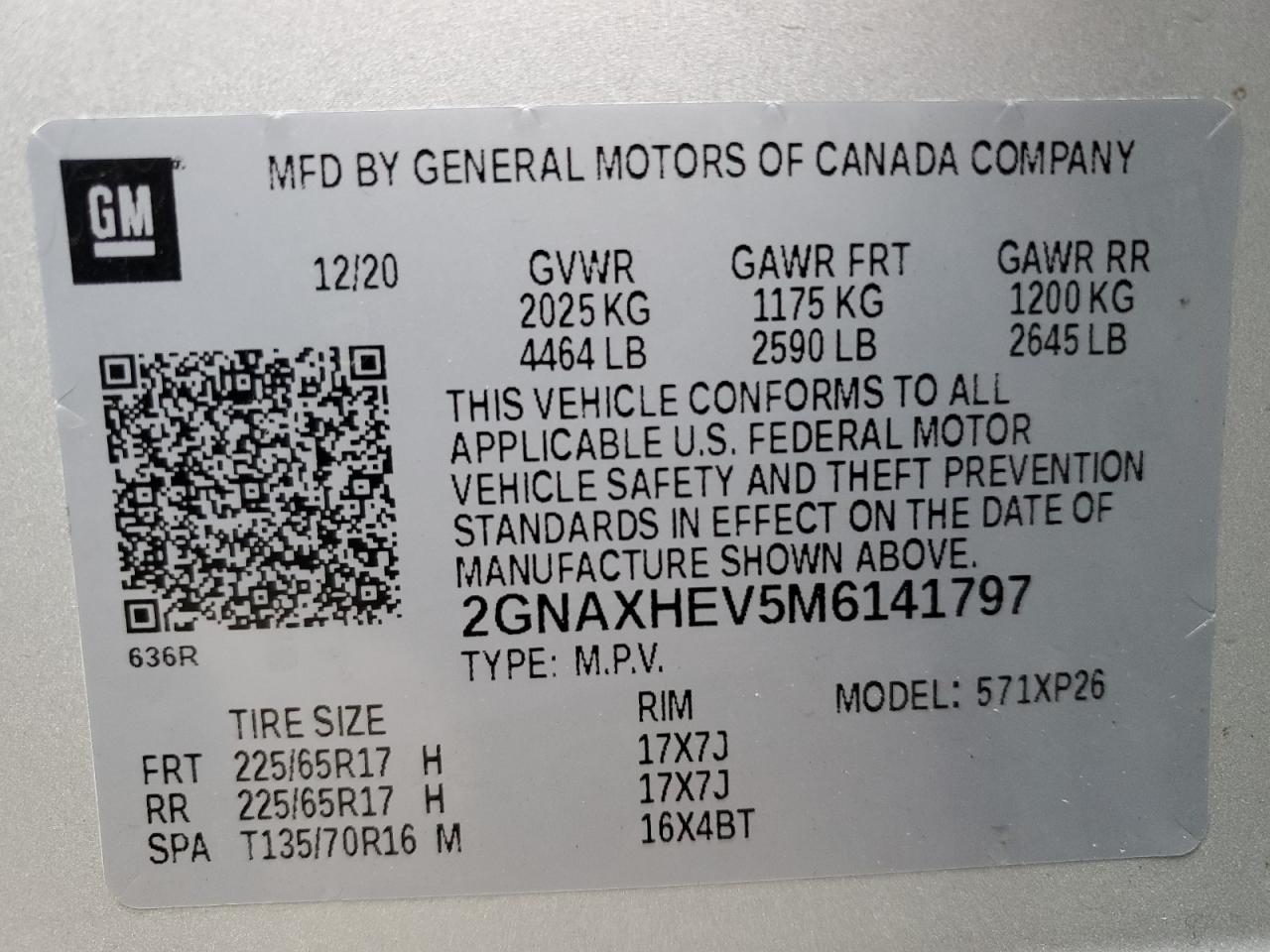 Photo 11 VIN: 2GNAXHEV5M6141797 - CHEVROLET EQUINOX 