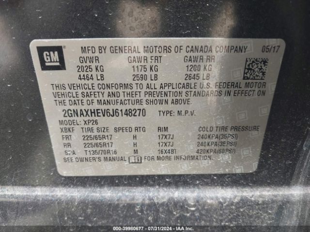 Photo 8 VIN: 2GNAXHEV6J6148270 - CHEVROLET EQUINOX 