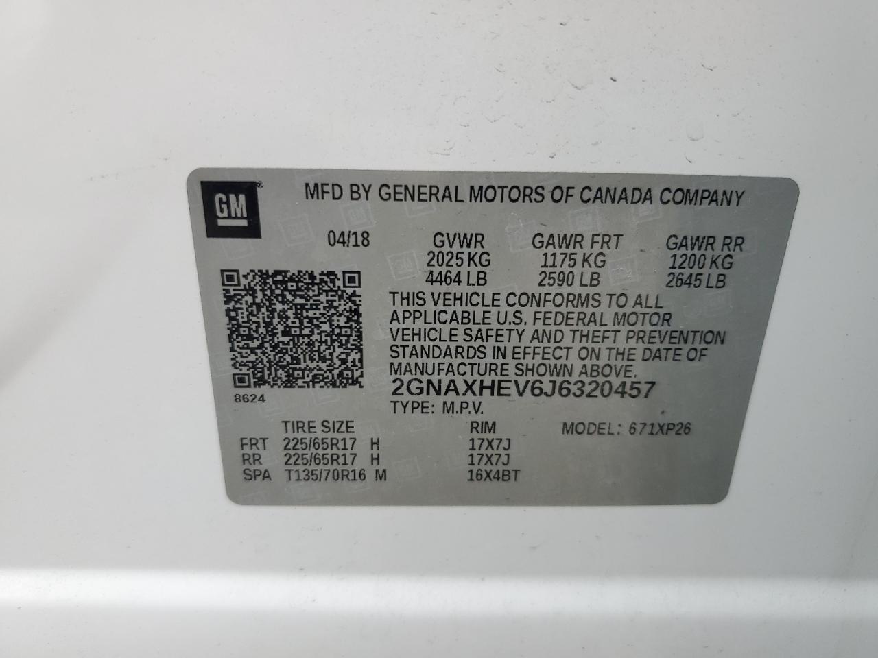 Photo 12 VIN: 2GNAXHEV6J6320457 - CHEVROLET EQUINOX 