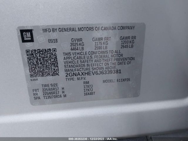 Photo 8 VIN: 2GNAXHEV6J6339381 - CHEVROLET EQUINOX 