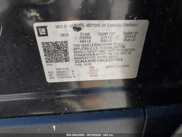 Photo 8 VIN: 2GNAXHEV6K6137481 - CHEVROLET EQUINOX 