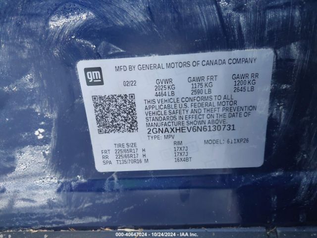 Photo 8 VIN: 2GNAXHEV6N6130731 - CHEVROLET EQUINOX 