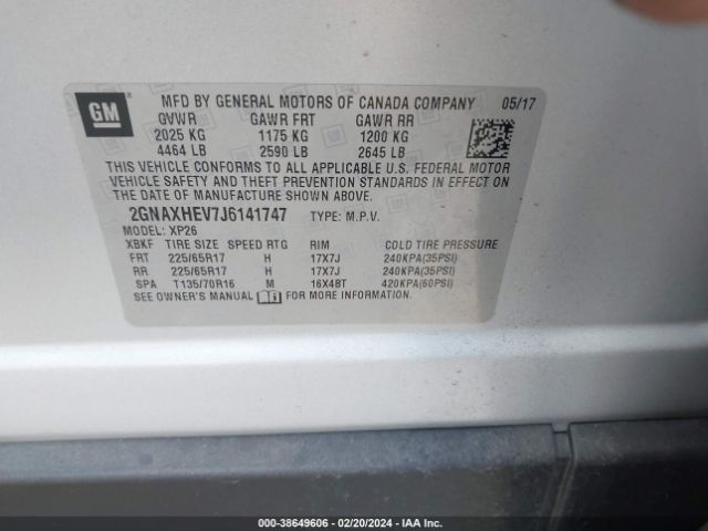 Photo 8 VIN: 2GNAXHEV7J6141747 - CHEVROLET EQUINOX 