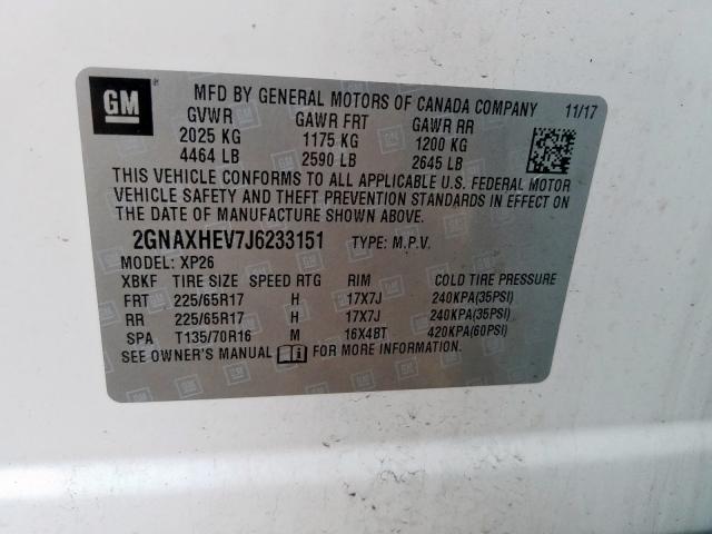 Photo 9 VIN: 2GNAXHEV7J6233151 - CHEVROLET EQUINOX LS 