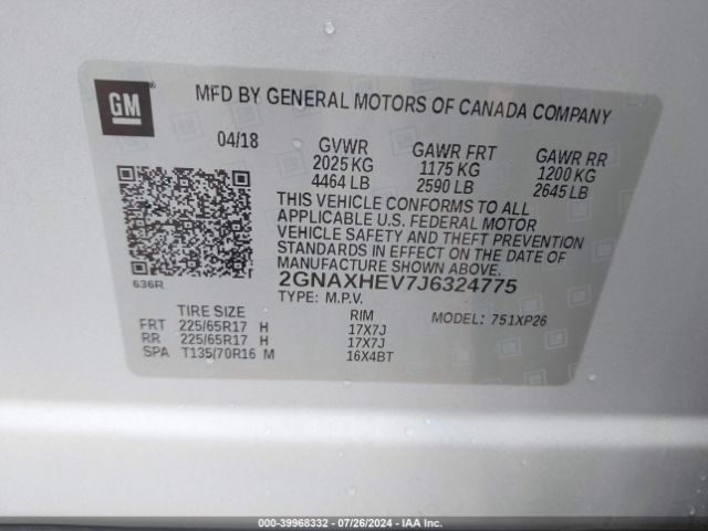 Photo 8 VIN: 2GNAXHEV7J6324775 - CHEVROLET EQUINOX 