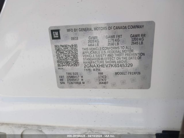 Photo 8 VIN: 2GNAXHEV7K6145329 - CHEVROLET EQUINOX 