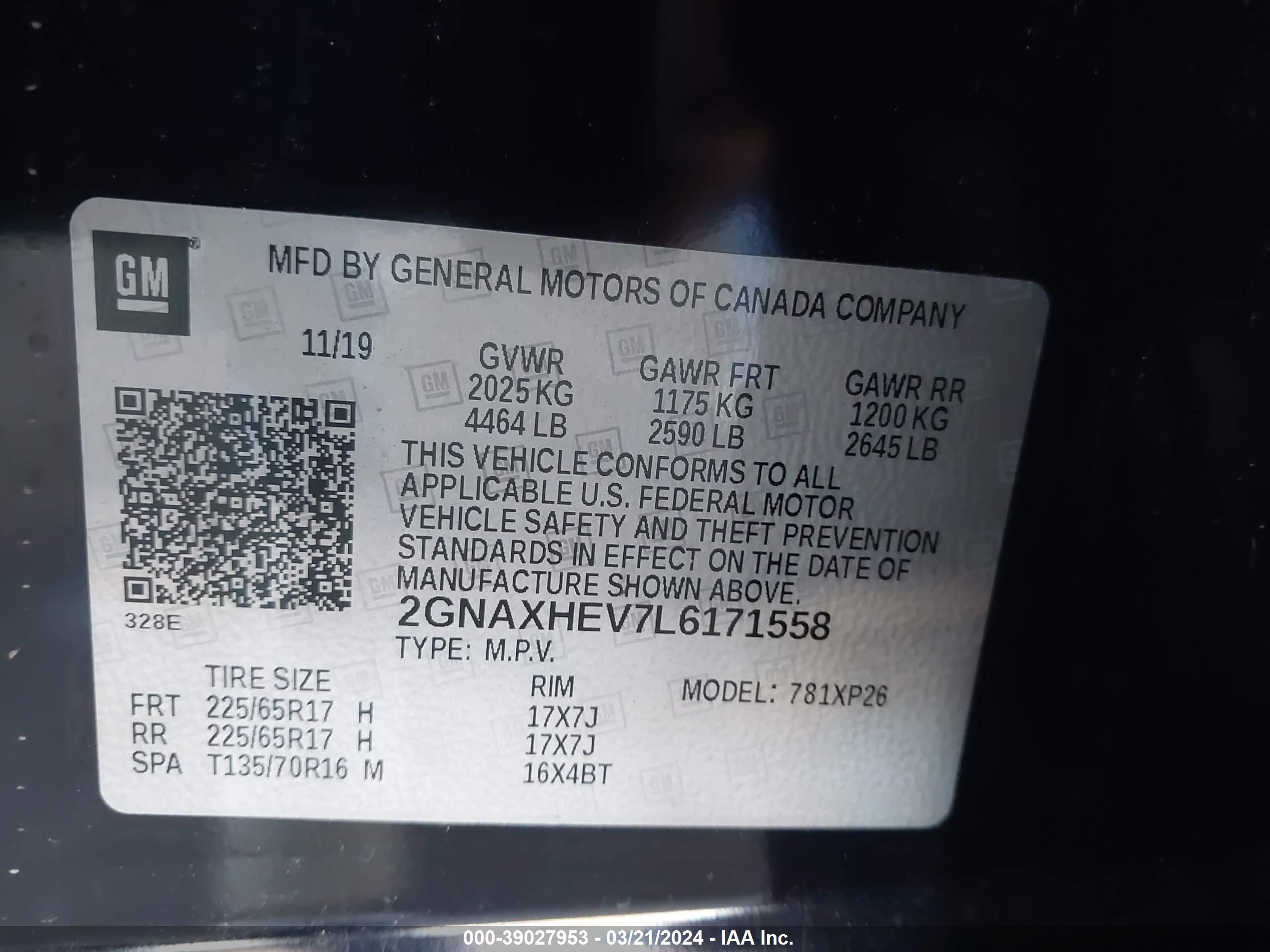 Photo 8 VIN: 2GNAXHEV7L6171558 - CHEVROLET EQUINOX 