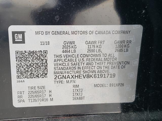 Photo 9 VIN: 2GNAXHEV8K6191719 - CHEVROLET EQUINOX LS 