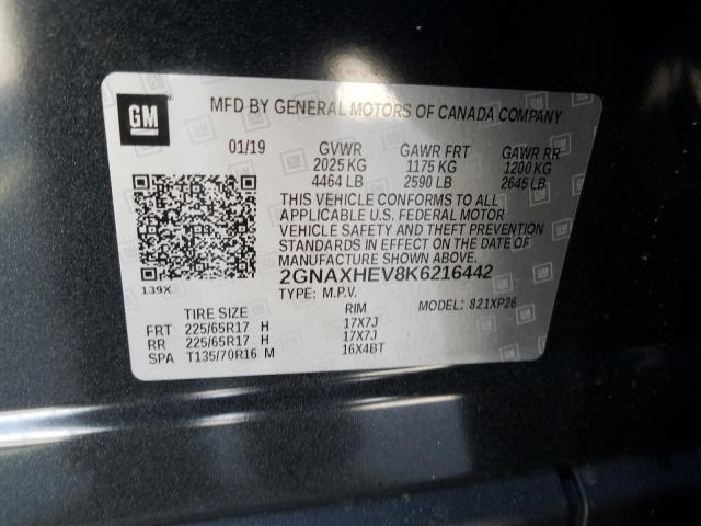 Photo 9 VIN: 2GNAXHEV8K6216442 - CHEVROLET EQUINOX LS 