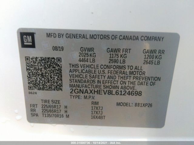 Photo 8 VIN: 2GNAXHEV8L6124698 - CHEVROLET EQUINOX 