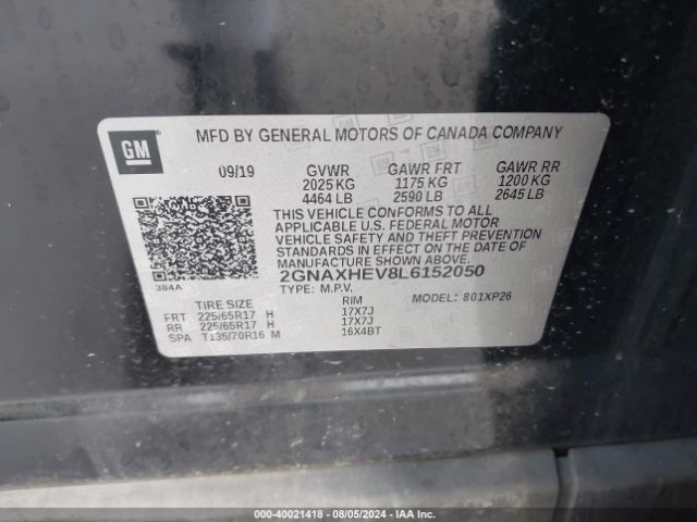 Photo 8 VIN: 2GNAXHEV8L6152050 - CHEVROLET EQUINOX 