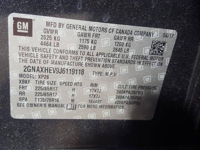 Photo 9 VIN: 2GNAXHEV9J6119118 - CHEVROLET EQUINOX LS 