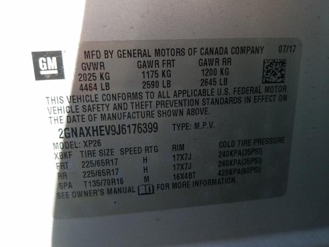 Photo 9 VIN: 2GNAXHEV9J6176399 - CHEVROLET EQUINOX LS 