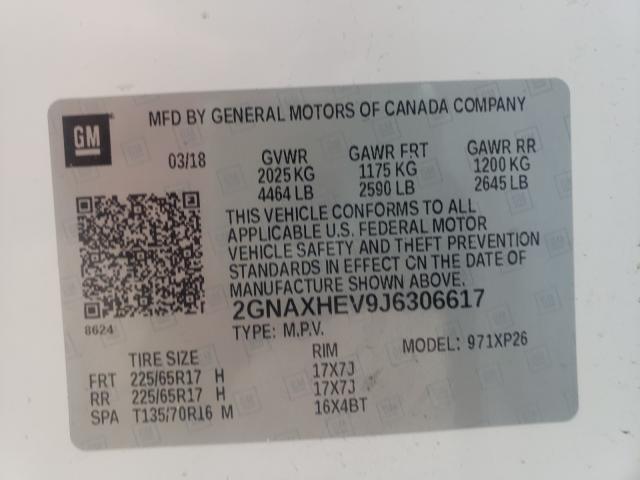 Photo 9 VIN: 2GNAXHEV9J6306617 - CHEVROLET EQUINOX LS 