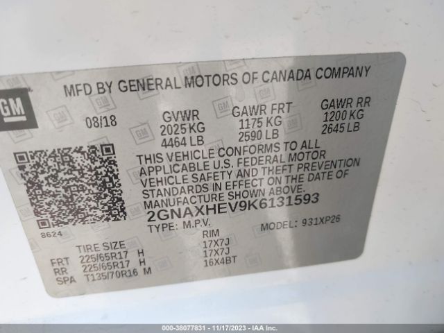 Photo 8 VIN: 2GNAXHEV9K6131593 - CHEVROLET EQUINOX 