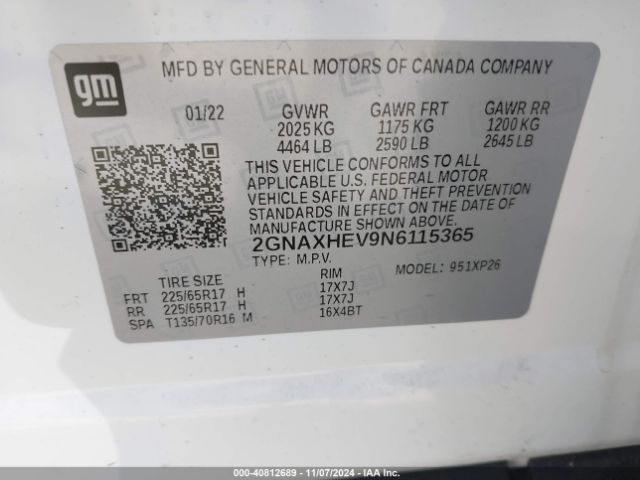 Photo 8 VIN: 2GNAXHEV9N6115365 - CHEVROLET EQUINOX 