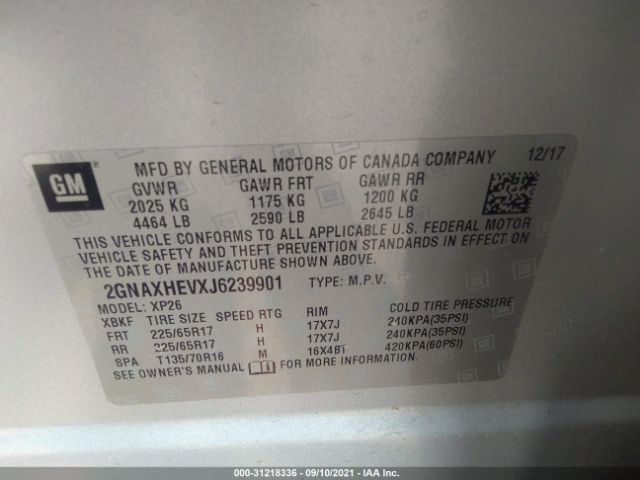 Photo 8 VIN: 2GNAXHEVXJ6239901 - CHEVROLET EQUINOX 