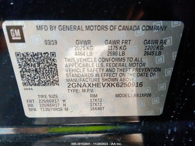 Photo 8 VIN: 2GNAXHEVXK6250916 - CHEVROLET EQUINOX 