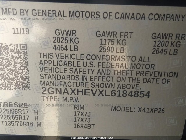 Photo 8 VIN: 2GNAXHEVXL6184854 - CHEVROLET EQUINOX 