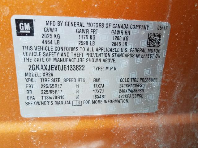 Photo 9 VIN: 2GNAXJEV0J6133822 - CHEVROLET EQUINOX LT 