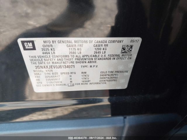 Photo 8 VIN: 2GNAXJEV0J6134971 - CHEVROLET EQUINOX 