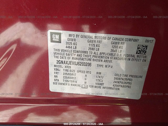 Photo 8 VIN: 2GNAXJEV0J6203206 - CHEVROLET EQUINOX 