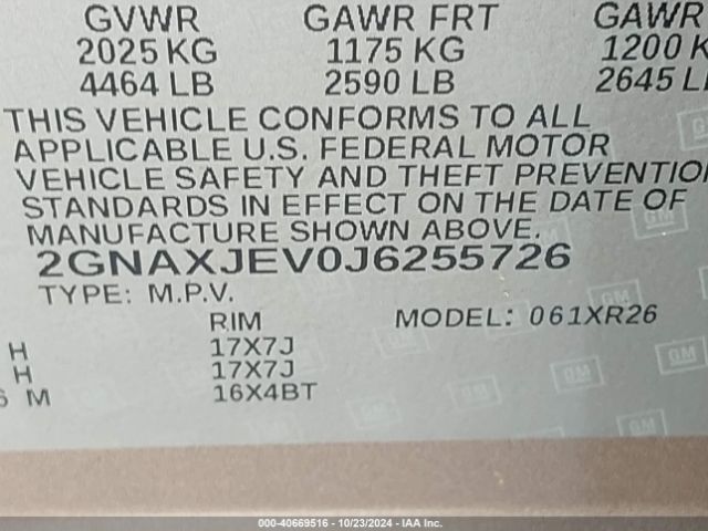 Photo 8 VIN: 2GNAXJEV0J6255726 - CHEVROLET EQUINOX 