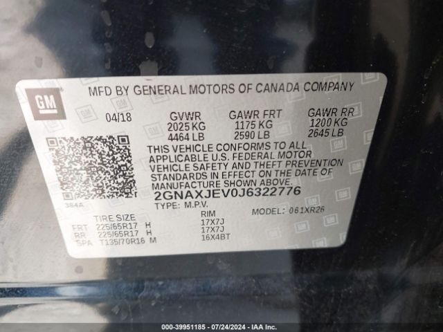 Photo 8 VIN: 2GNAXJEV0J6322776 - CHEVROLET EQUINOX 