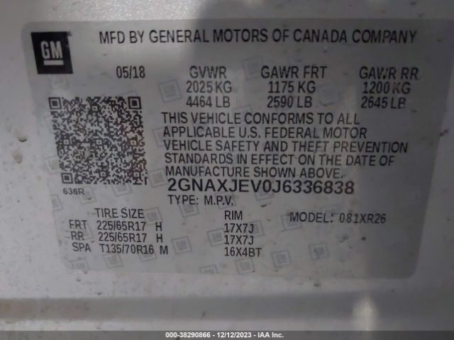 Photo 8 VIN: 2GNAXJEV0J6336838 - CHEVROLET EQUINOX 