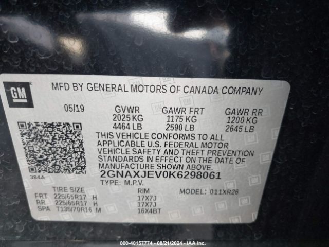 Photo 8 VIN: 2GNAXJEV0K6298061 - CHEVROLET EQUINOX 