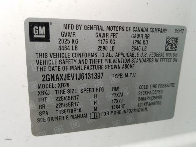 Photo 9 VIN: 2GNAXJEV1J6131397 - CHEVROLET EQUINOX LT 