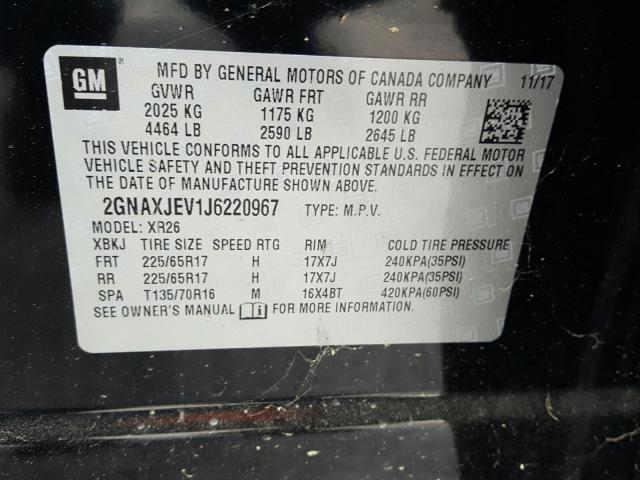 Photo 9 VIN: 2GNAXJEV1J6220967 - CHEVROLET EQUINOX LT 