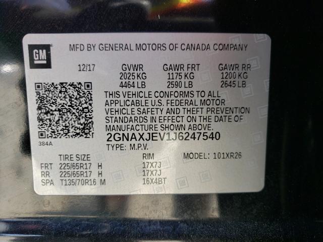 Photo 9 VIN: 2GNAXJEV1J6247540 - CHEVROLET EQUINOX LT 