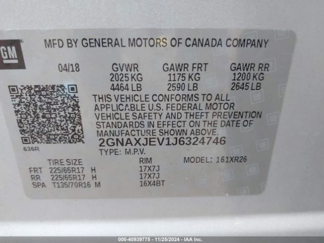 Photo 8 VIN: 2GNAXJEV1J6324746 - CHEVROLET EQUINOX 