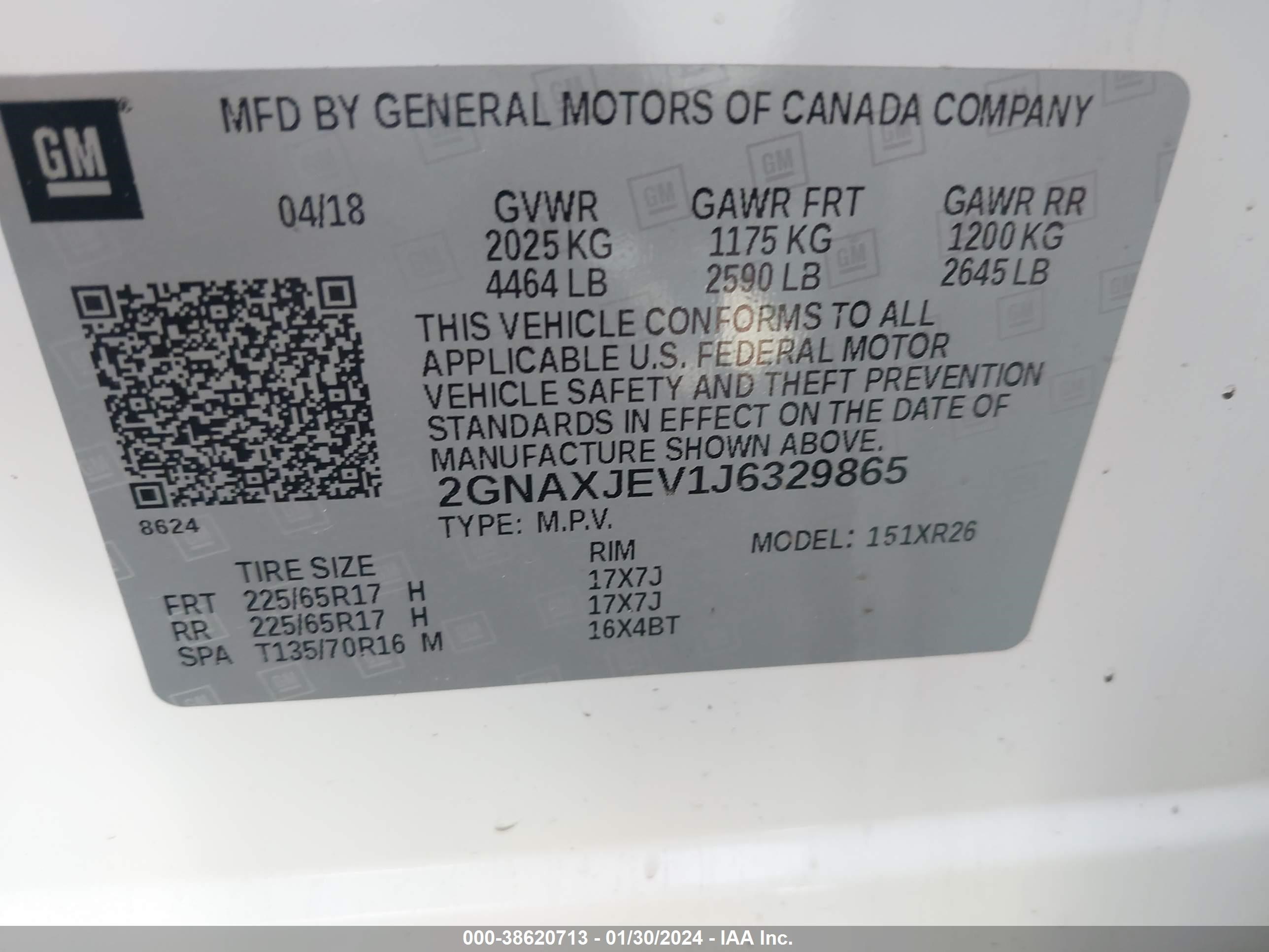 Photo 8 VIN: 2GNAXJEV1J6329865 - CHEVROLET EQUINOX 