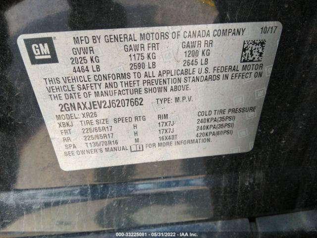 Photo 8 VIN: 2GNAXJEV2J6207662 - CHEVROLET EQUINOX 