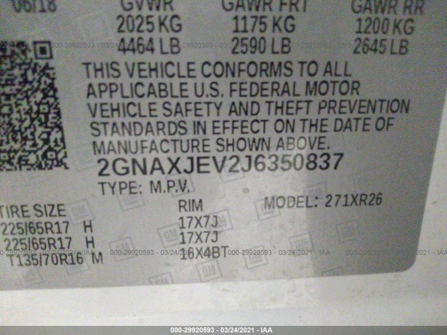 Photo 8 VIN: 2GNAXJEV2J6350837 - CHEVROLET EQUINOX 