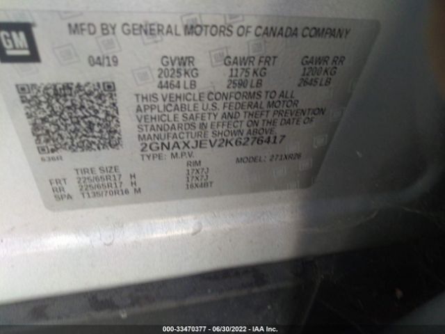 Photo 8 VIN: 2GNAXJEV2K6276417 - CHEVROLET EQUINOX 