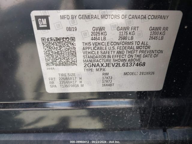 Photo 8 VIN: 2GNAXJEV2L6137468 - CHEVROLET EQUINOX 