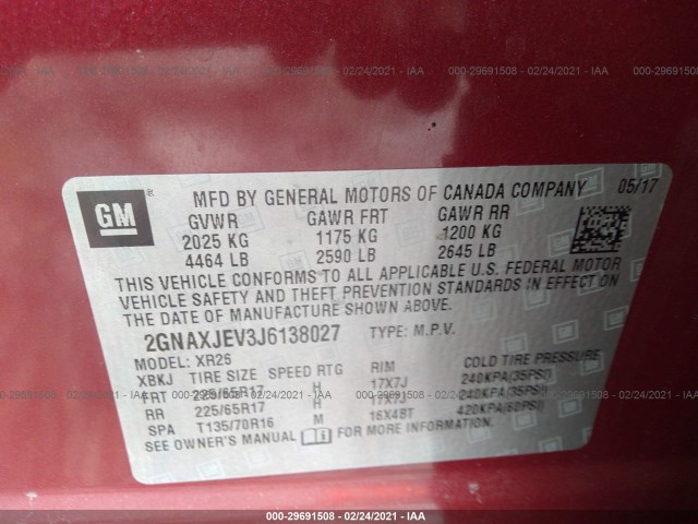 Photo 8 VIN: 2GNAXJEV3J6138027 - CHEVROLET EQUINOX 