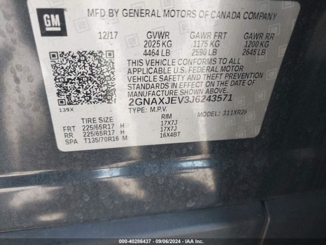 Photo 8 VIN: 2GNAXJEV3J6243571 - CHEVROLET EQUINOX 