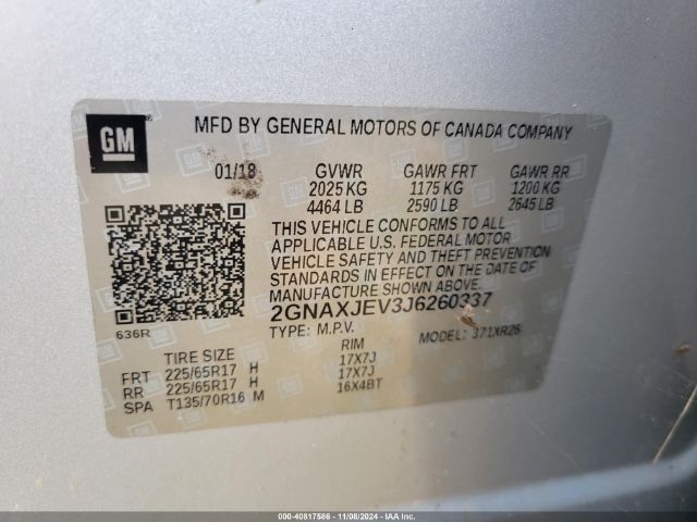 Photo 8 VIN: 2GNAXJEV3J6260337 - CHEVROLET EQUINOX 