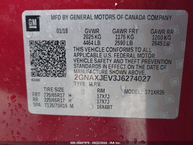 Photo 8 VIN: 2GNAXJEV3J6274027 - CHEVROLET EQUINOX 