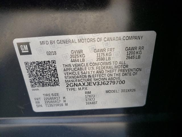 Photo 9 VIN: 2GNAXJEV3J6279700 - CHEVROLET EQUINOX LT 