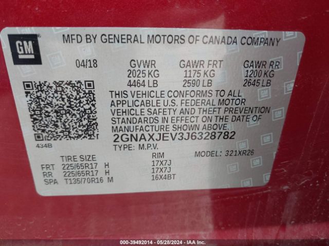 Photo 8 VIN: 2GNAXJEV3J6328782 - CHEVROLET EQUINOX 