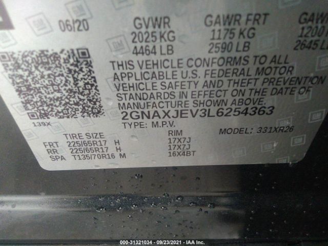 Photo 8 VIN: 2GNAXJEV3L6254363 - CHEVROLET EQUINOX 