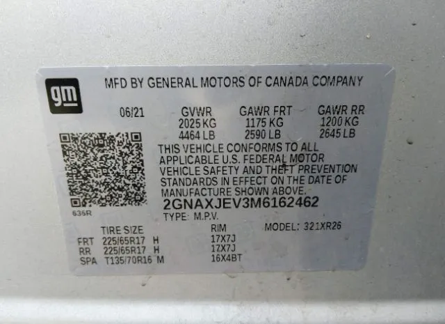 Photo 8 VIN: 2GNAXJEV3M6162462 - CHEVROLET EQUINOX 