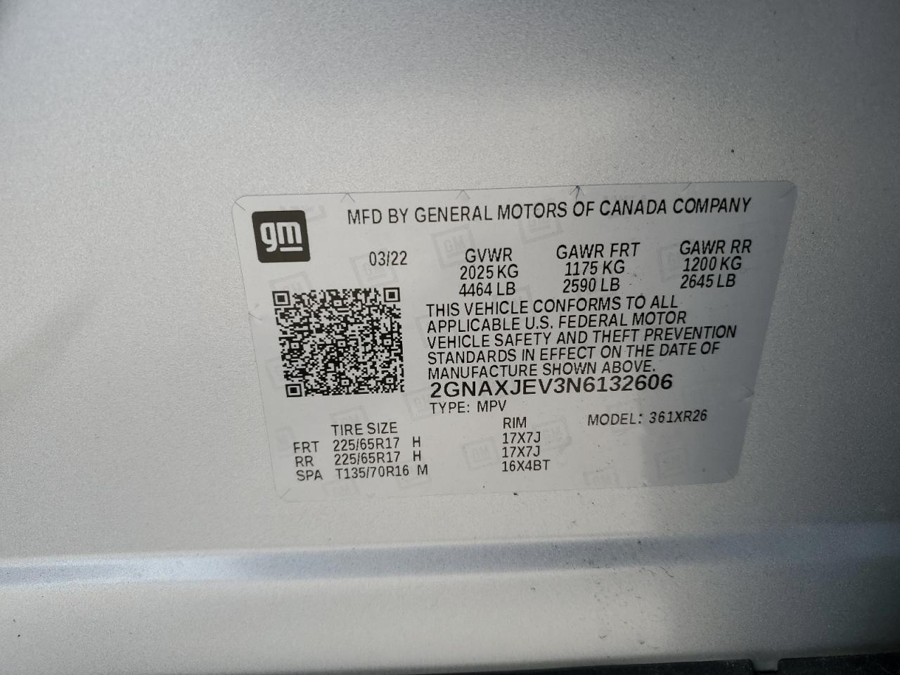 Photo 11 VIN: 2GNAXJEV3N6132606 - CHEVROLET EQUINOX 