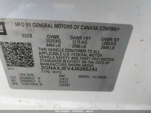 Photo 8 VIN: 2GNAXJEV4J6265241 - CHEVROLET EQUINOX 