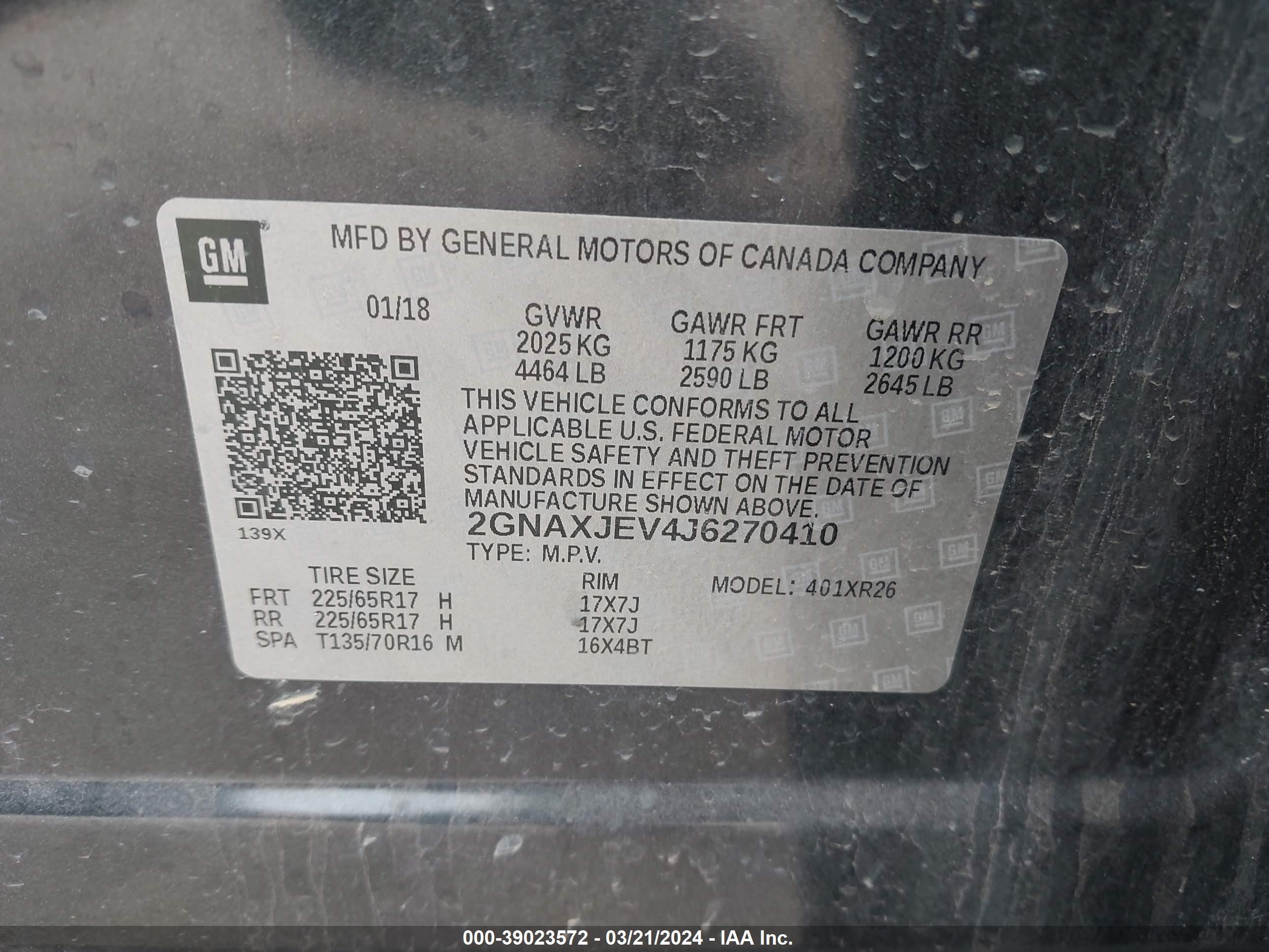 Photo 8 VIN: 2GNAXJEV4J6270410 - CHEVROLET EQUINOX 